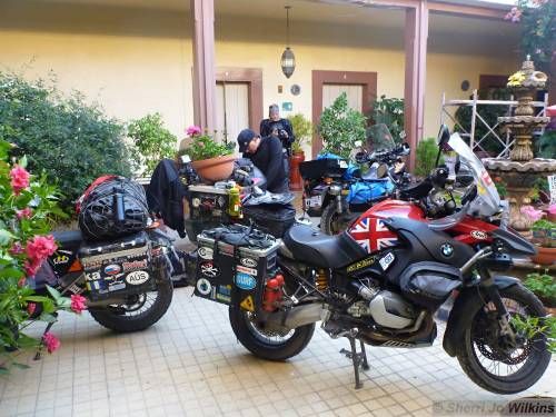 Bikes parked in garden, Mexico.